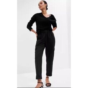 New Gap Mid Rise Black Twill Pull-On Cargo Boho Elastic Waist Pants Size XL TALL